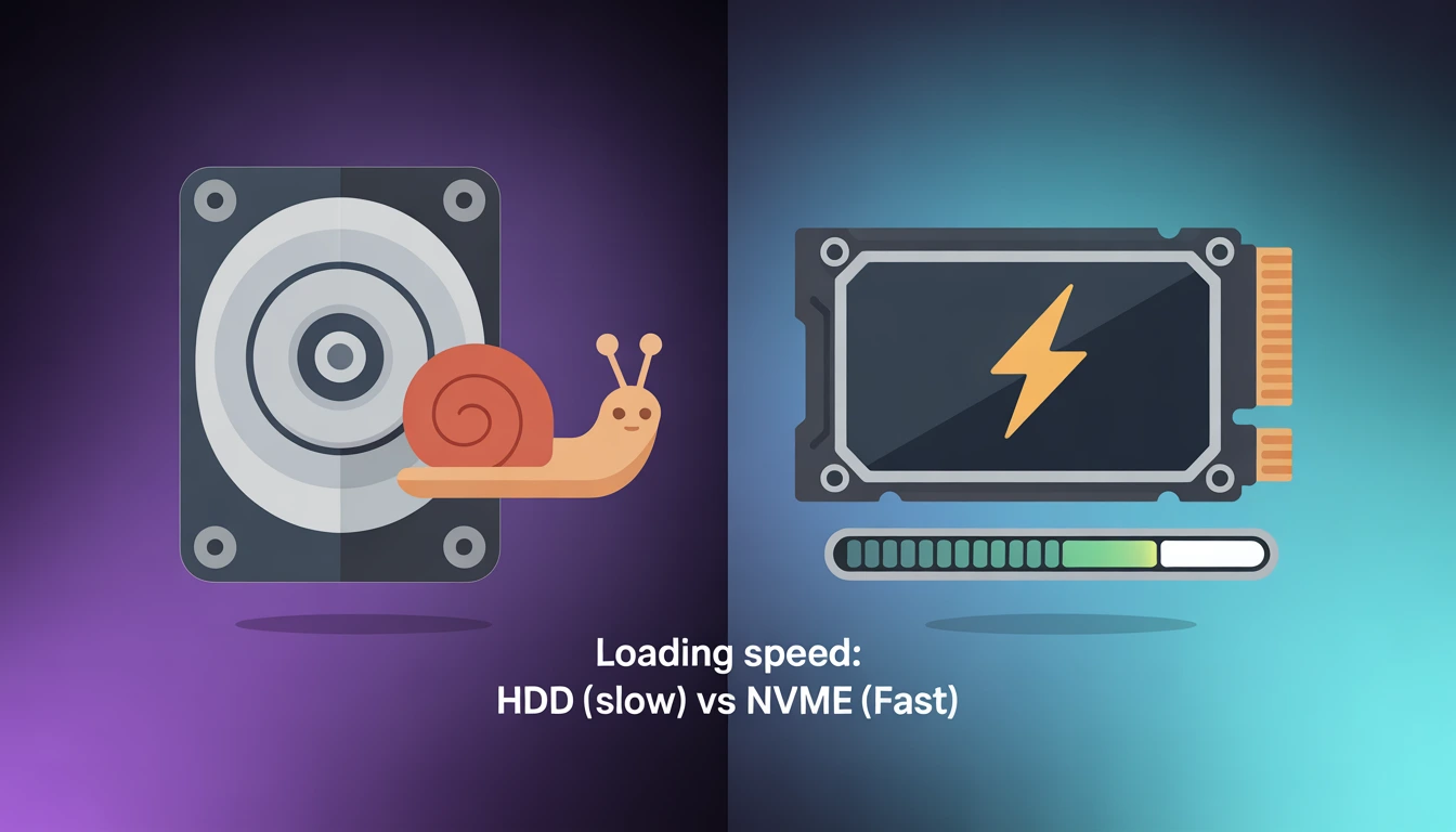 A comparison chart showing loading speed differences between HDD and NVMe SSD for Stable Diffusion models.